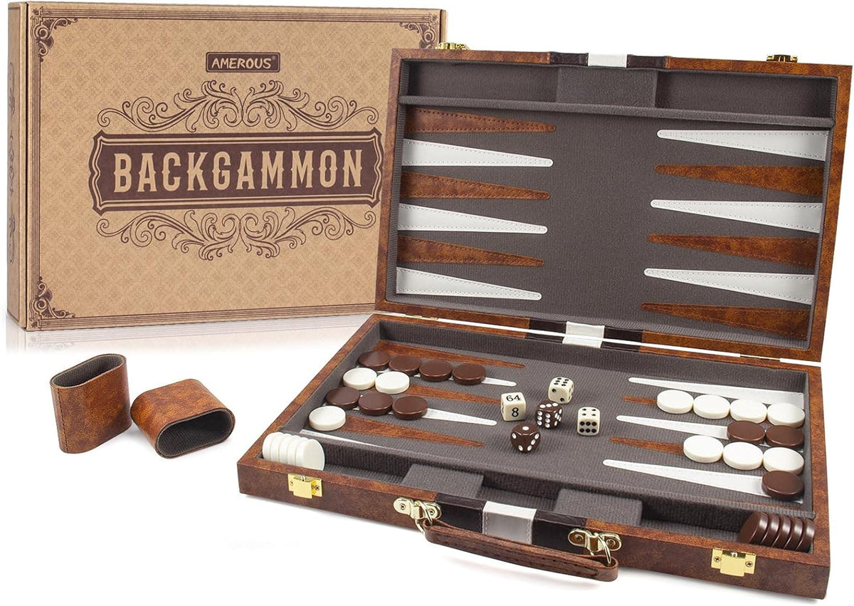 15 Inches Classic Backgammon Set with Leather Case F308523