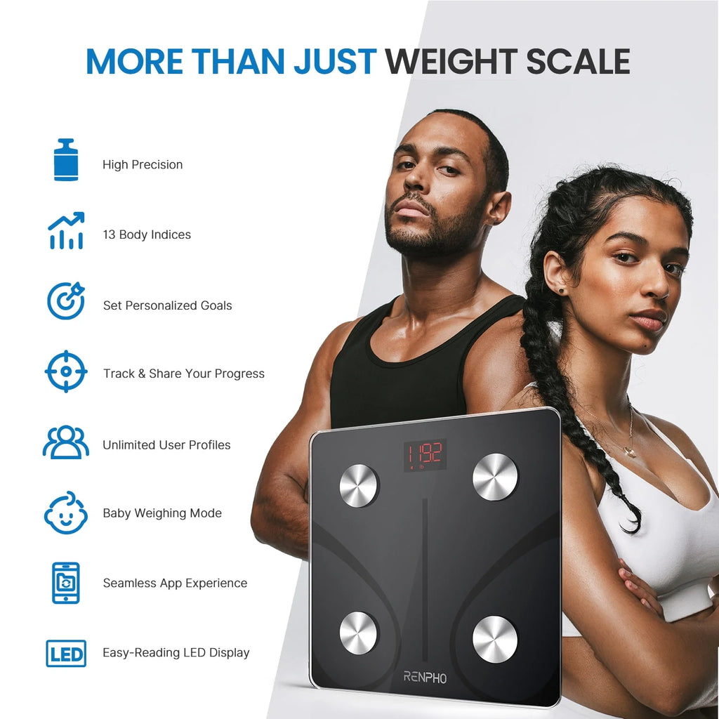Digital Body Weight Scale, Bluetooth Smart Scale, 400 lbs, Black C44436