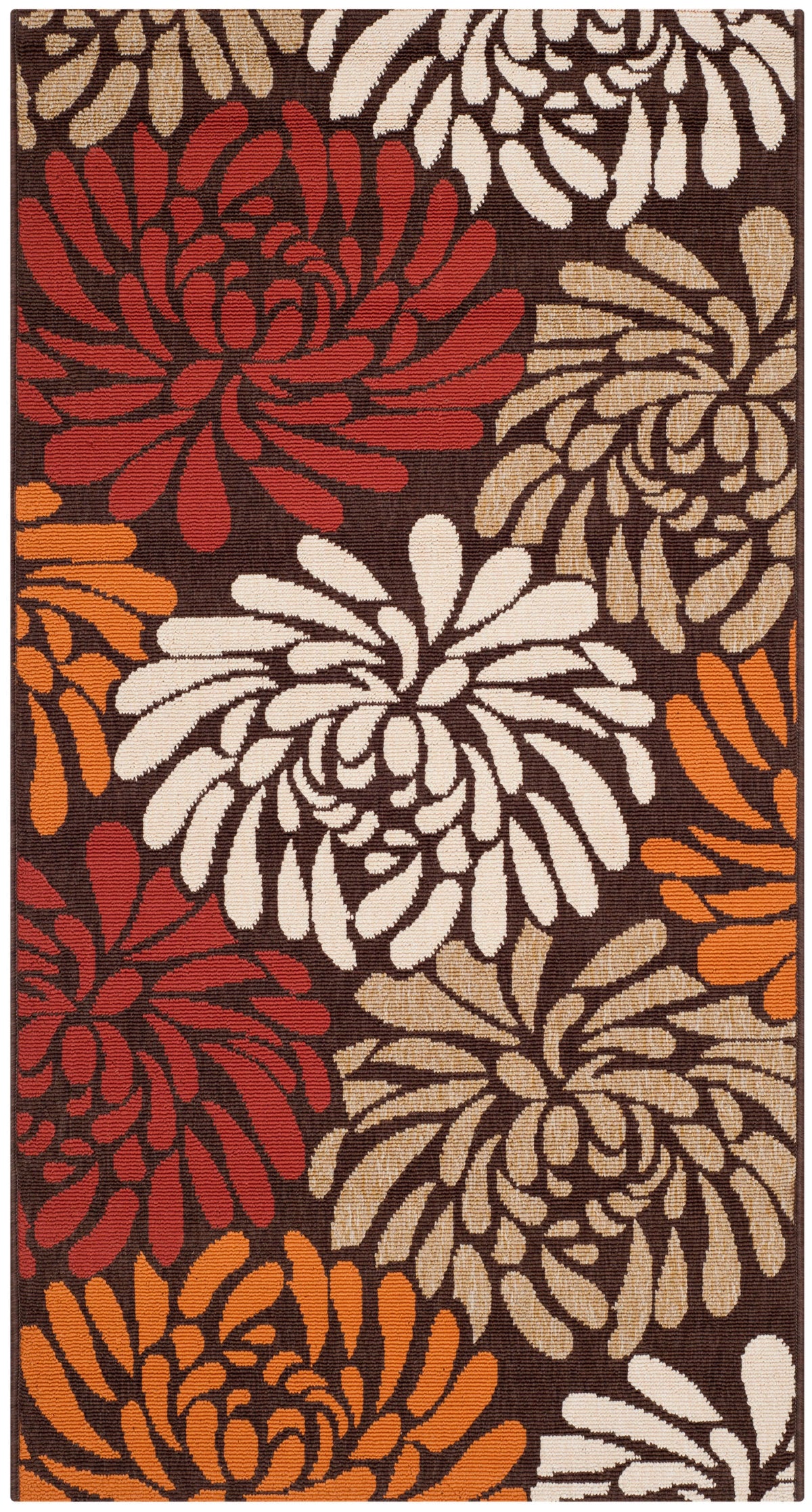 Chocolate Terracotta Floral Indoor/Outdoor Area Rug D15569