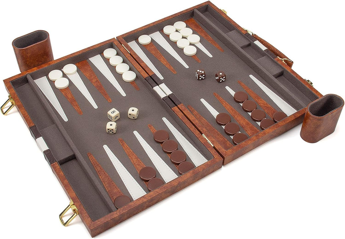 15 Inches Classic Backgammon Set with Leather Case F308523