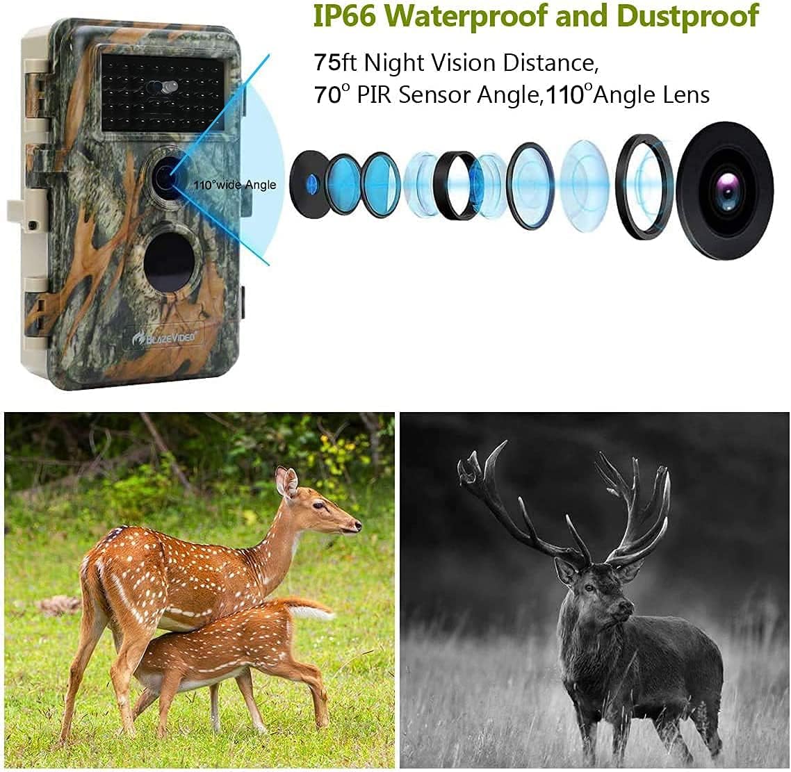 2-Pack Outdoor Camo Trail Cameras Night Vision 24MP 1296P MP4 Video Motion Activated Waterproof M150186