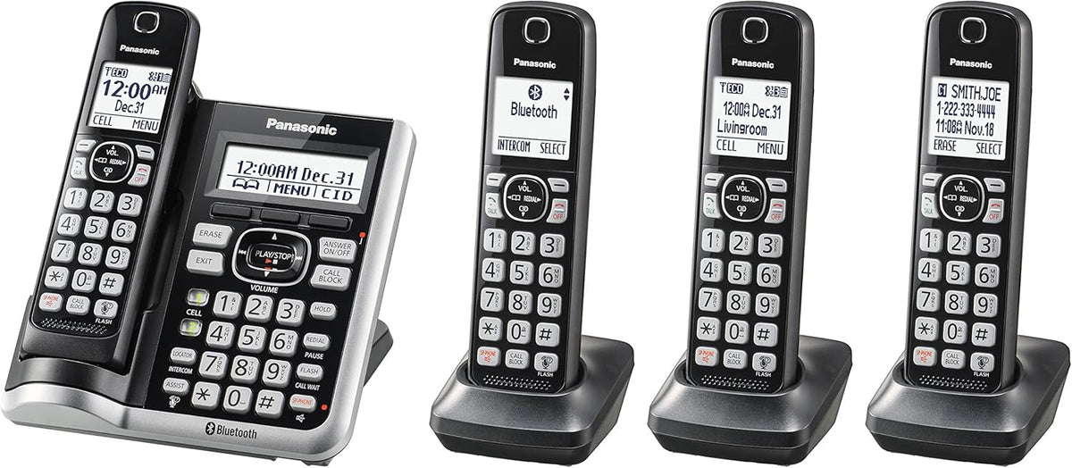 Black/Silver Trim 5 Handsets Cordless Phone System E197126