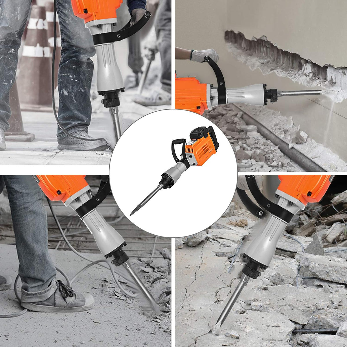 2200W Electric Demolition Hammer Concrete Breaker with Flat Chisel Bull Point Chisel N168