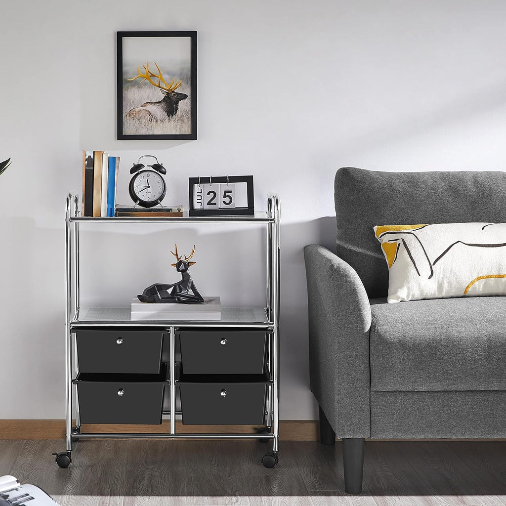 Rolling Storage Cart with 4 Drawers 2 Shelves Black L28706