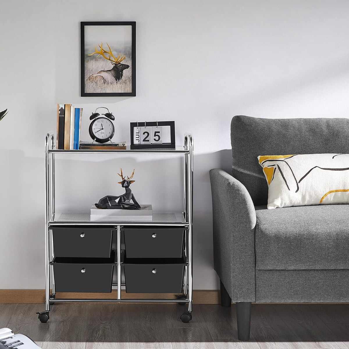Rolling Storage Cart with 4 Drawers 2 Shelves Black L28706