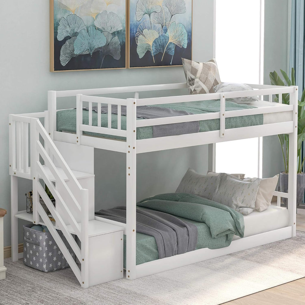 Twin Loft Beds with Slide and Staircase U431