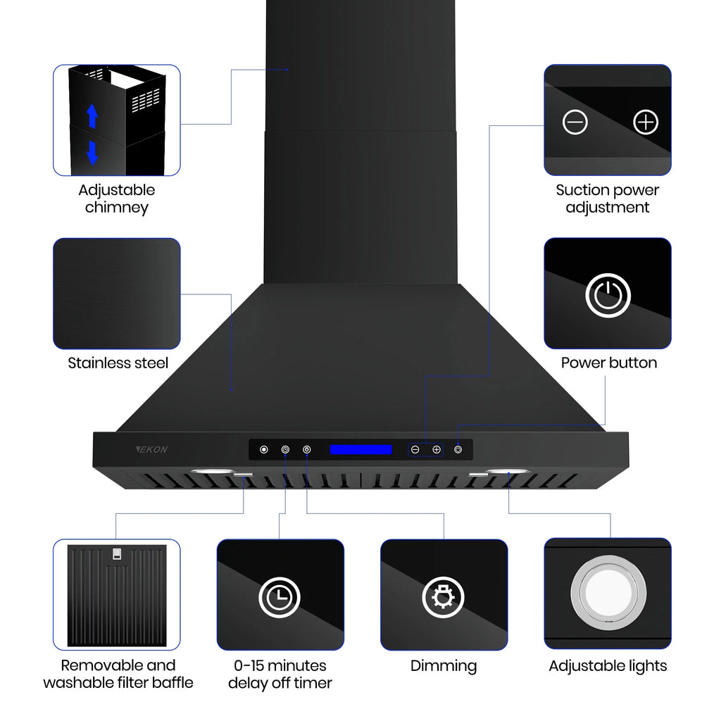 30 inch 900 CFM Convertible Black Stainless Steel Wall Mount Range Hood T441831