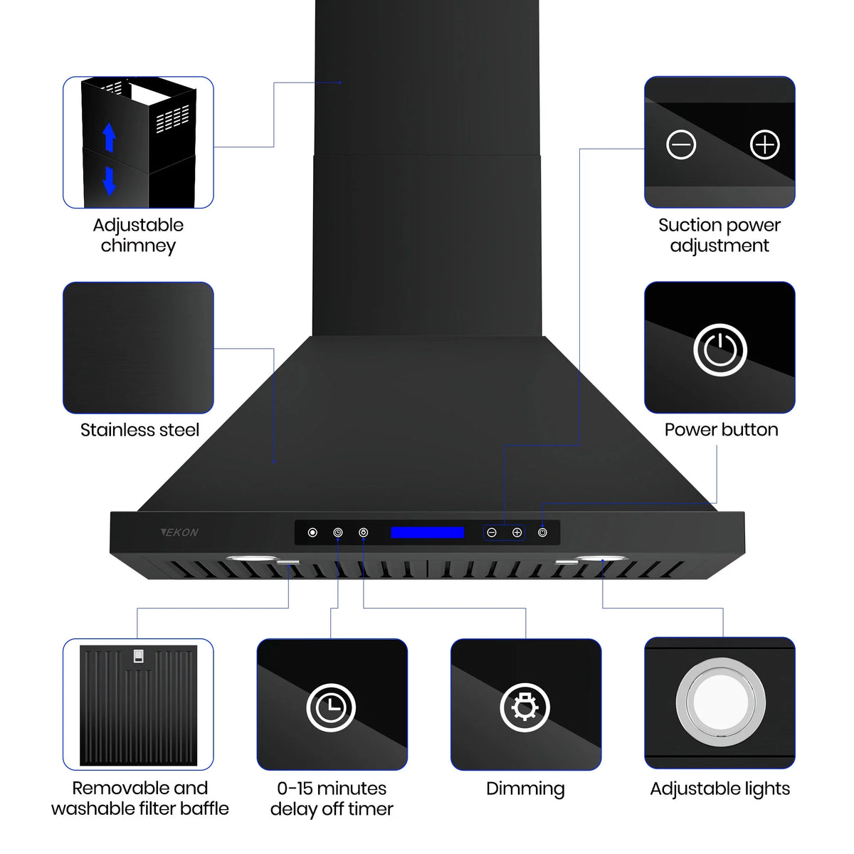 30 inch 900 CFM Convertible Black Stainless Steel Wall Mount Range Hood T441831