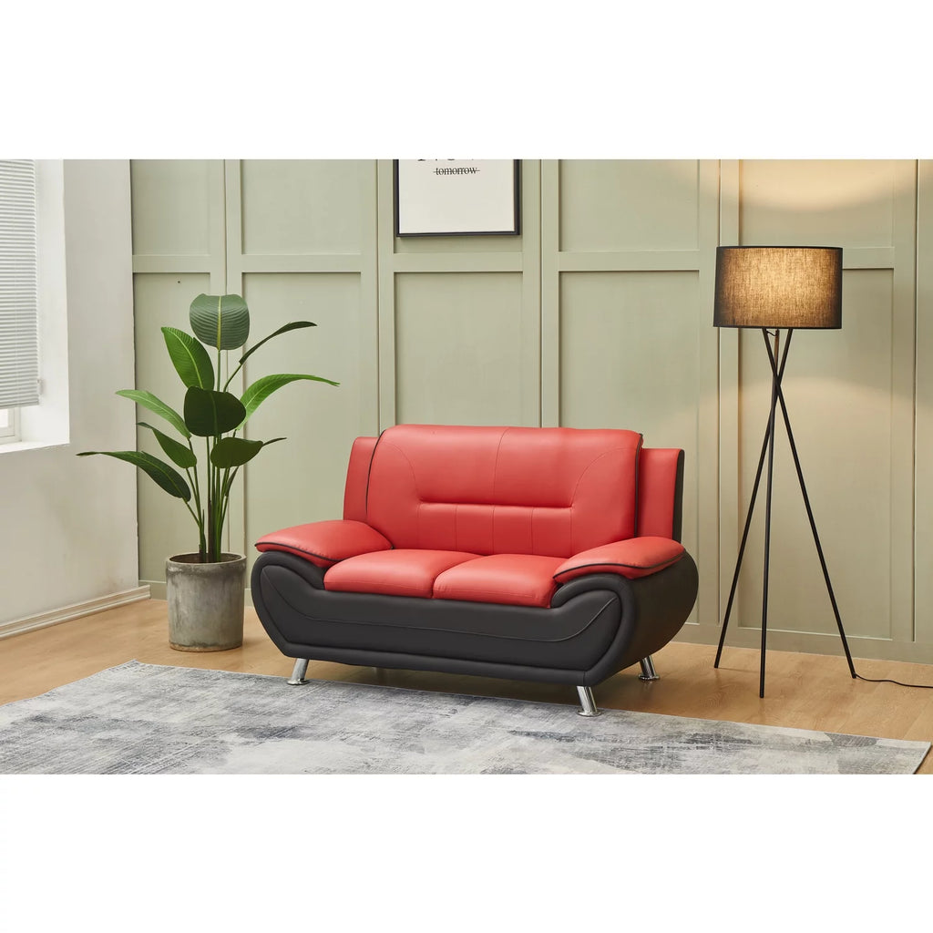 Black Red Faux Leather Loveseat T956690