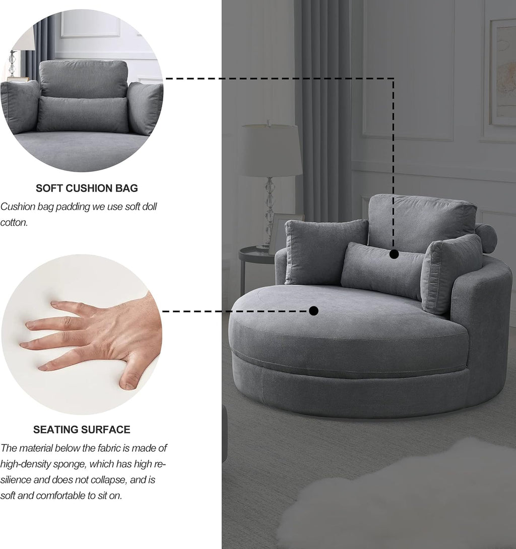 Dark Grey Linen Swivel Accent Chair with Storage Ottoman F5636
