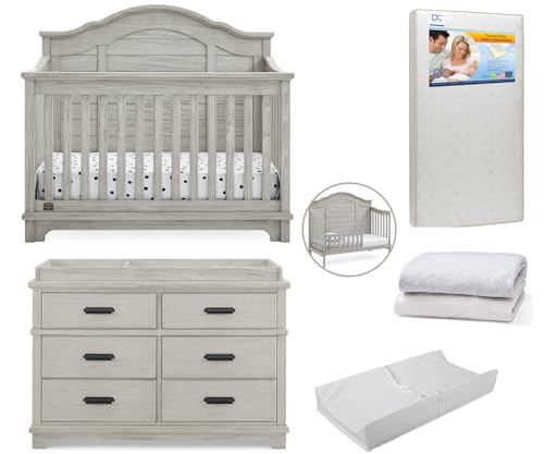 7-Piece Baby Nursery Furniture Set with Convertible Crib, Dresser, Crib Mattress N738