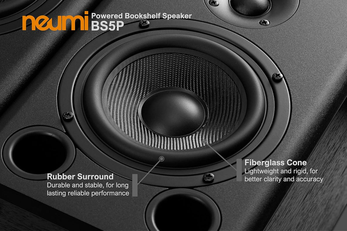 75-Watt Powered Bookshelf Speakers with Bluetooth, Dark Wood, 1 Pair M828