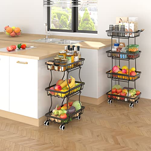 4 Tier Slim Metal Wire Fruit Basket on Wheels Z76617