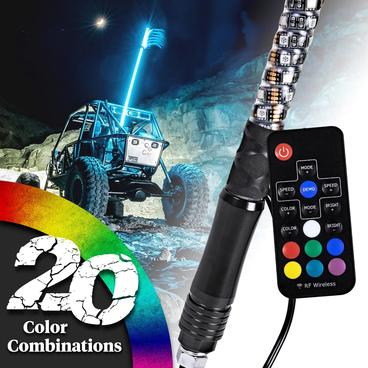 6ft Spiral LED Whip Light with RF Remote I5608