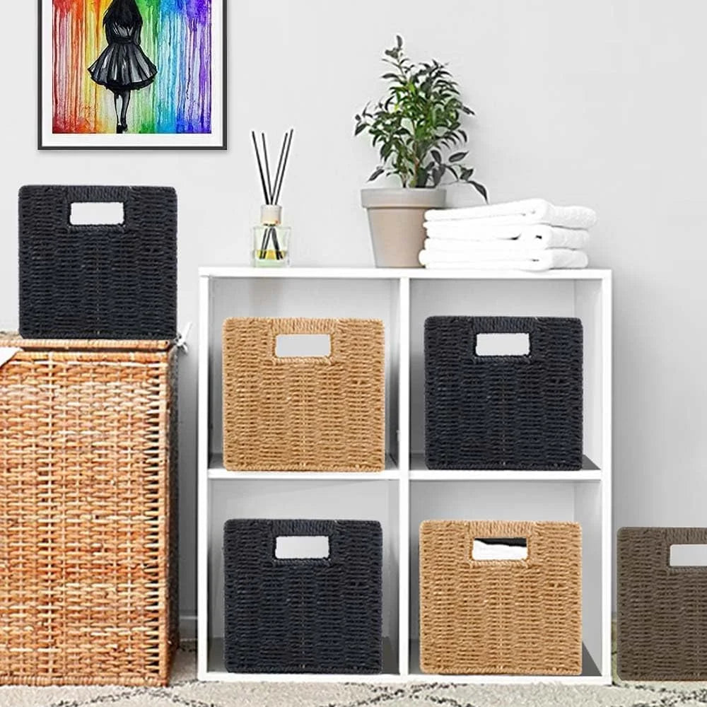6 Pack 8.7 Inch Black Wicker Storage Baskets K25612