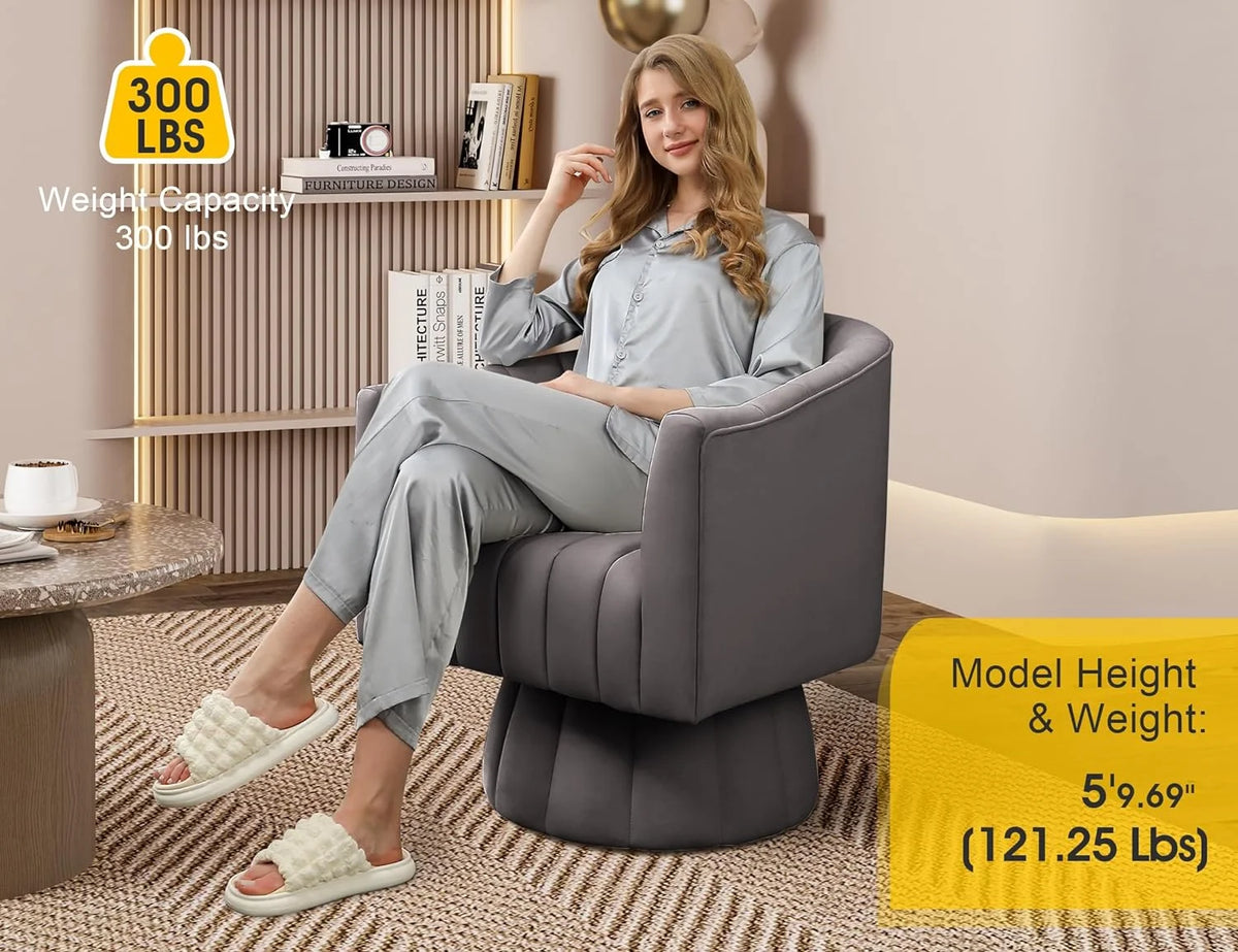 Grey Velvet Swivel Barrel Accent Sofa Chair Z22310