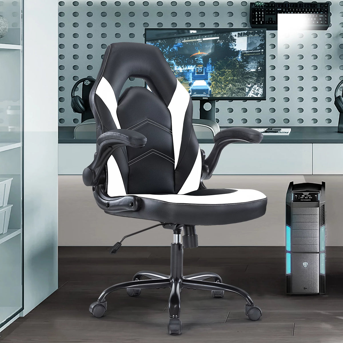 Black and White Ergonomic Office Chair with Lumbar Support F9997
