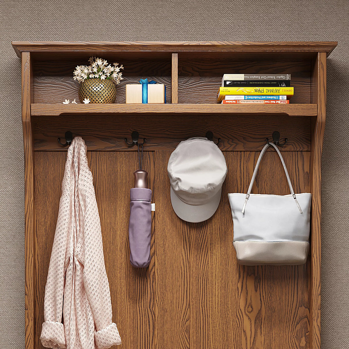 Coat Rack Hall Tree Storage Bench with Cabinet Y9087