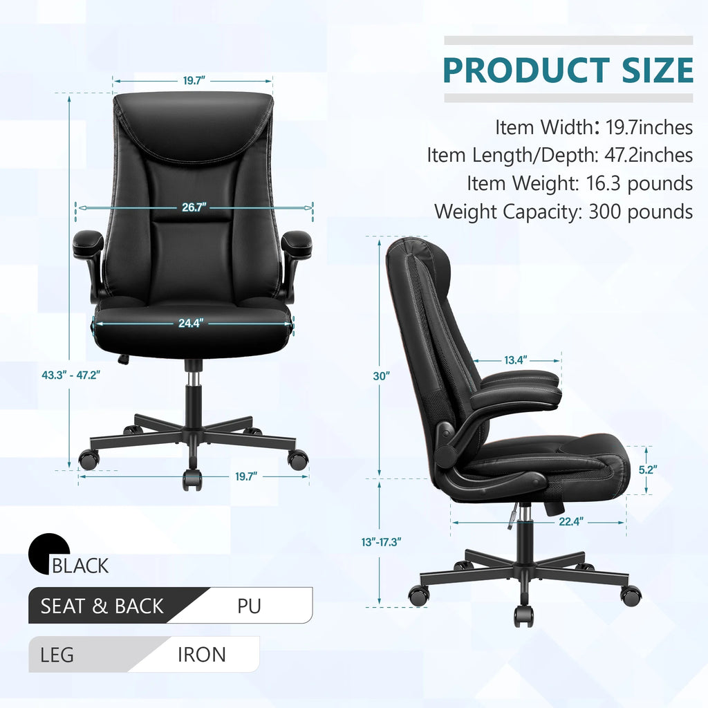 Black Ergonomic Leather Office Chair with Lumbar Support F637