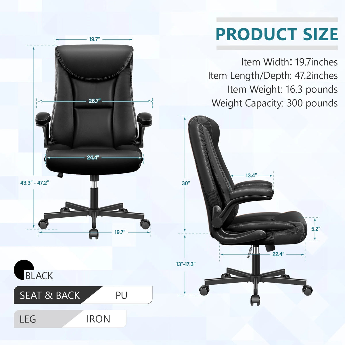 Black Ergonomic Leather Office Chair with Lumbar Support F637