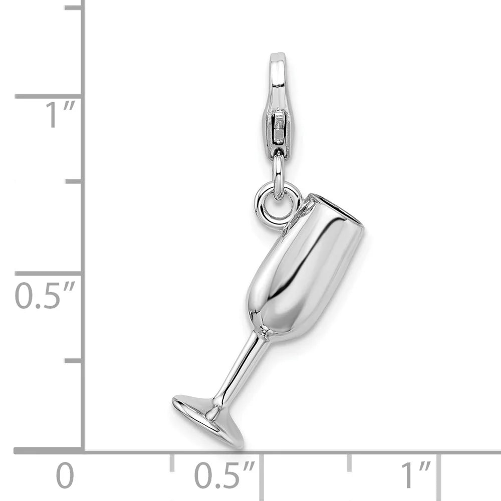 Sterling Silver Enameled Red Wine Glass Charm Pendant T920994