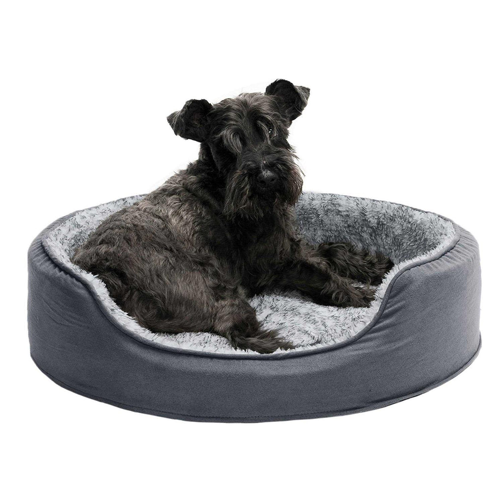 Two-Tone Fur & Suede Oval Dog Bed G32956