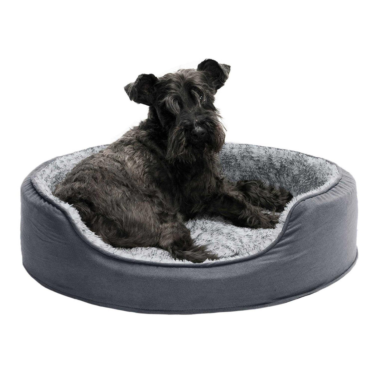 Two-Tone Fur & Suede Oval Dog Bed G32956