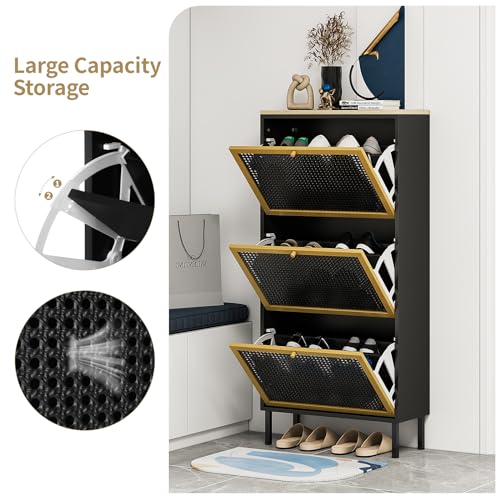 Natural Rattan Shoe Cabinet with 3 Flip Drawers G779417
