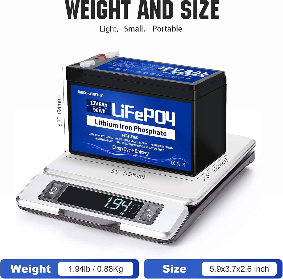 12V 8Ah Rechargeable LiFePO4 Battery with BMS K4213