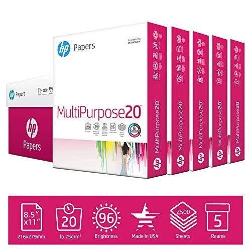 Multipurpose Ultra White 20lb 8.5x11 Letter 96 Bright 2500 Sheets Paper F312020