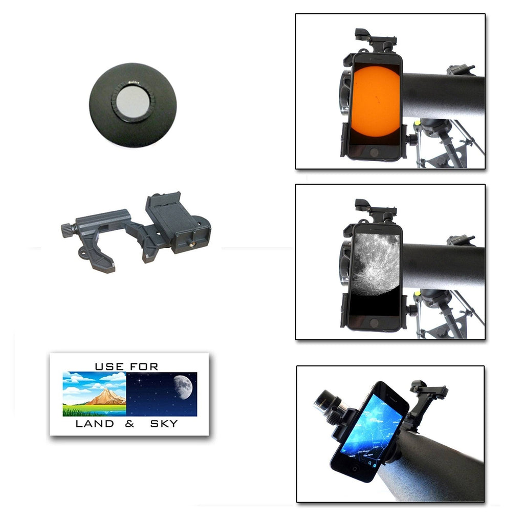 800mm x 80mm Astronomical Reflector Telescope with Smartphone Adapter and Solar Filter D592