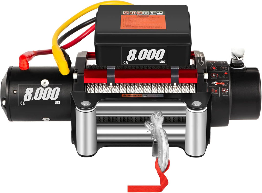 Electric Winch 8000lb Load Capacity 12V Steel Cable Wireless Remote Control P574041