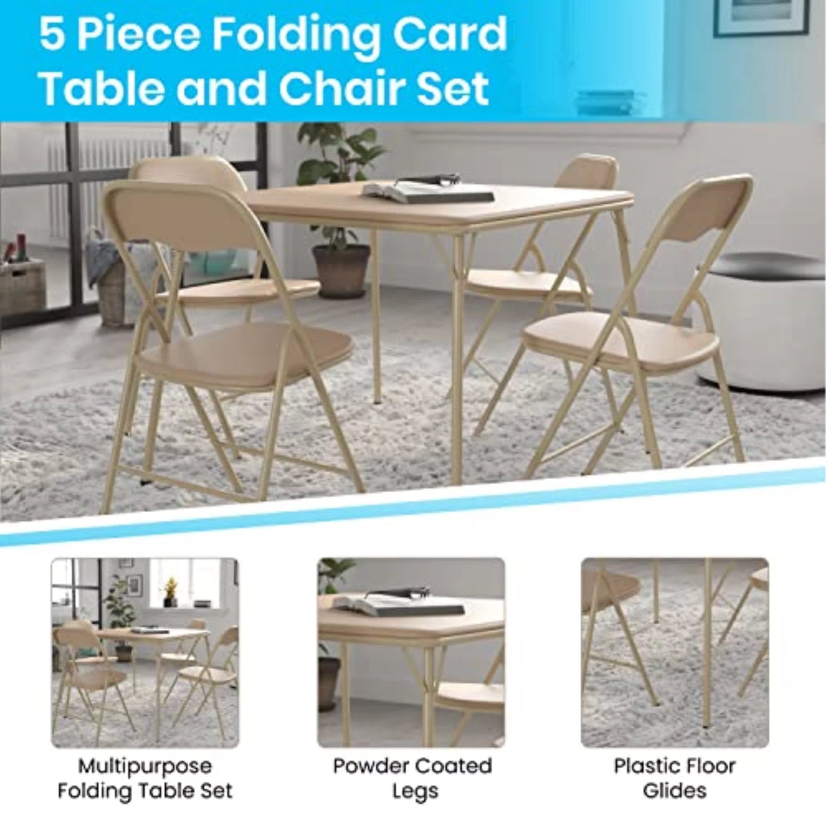 Tan 5 Pcs Folding Game Table and Chair Set J7383