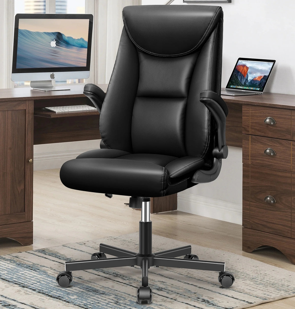 Black Ergonomic Leather Office Chair with Lumbar Support F637
