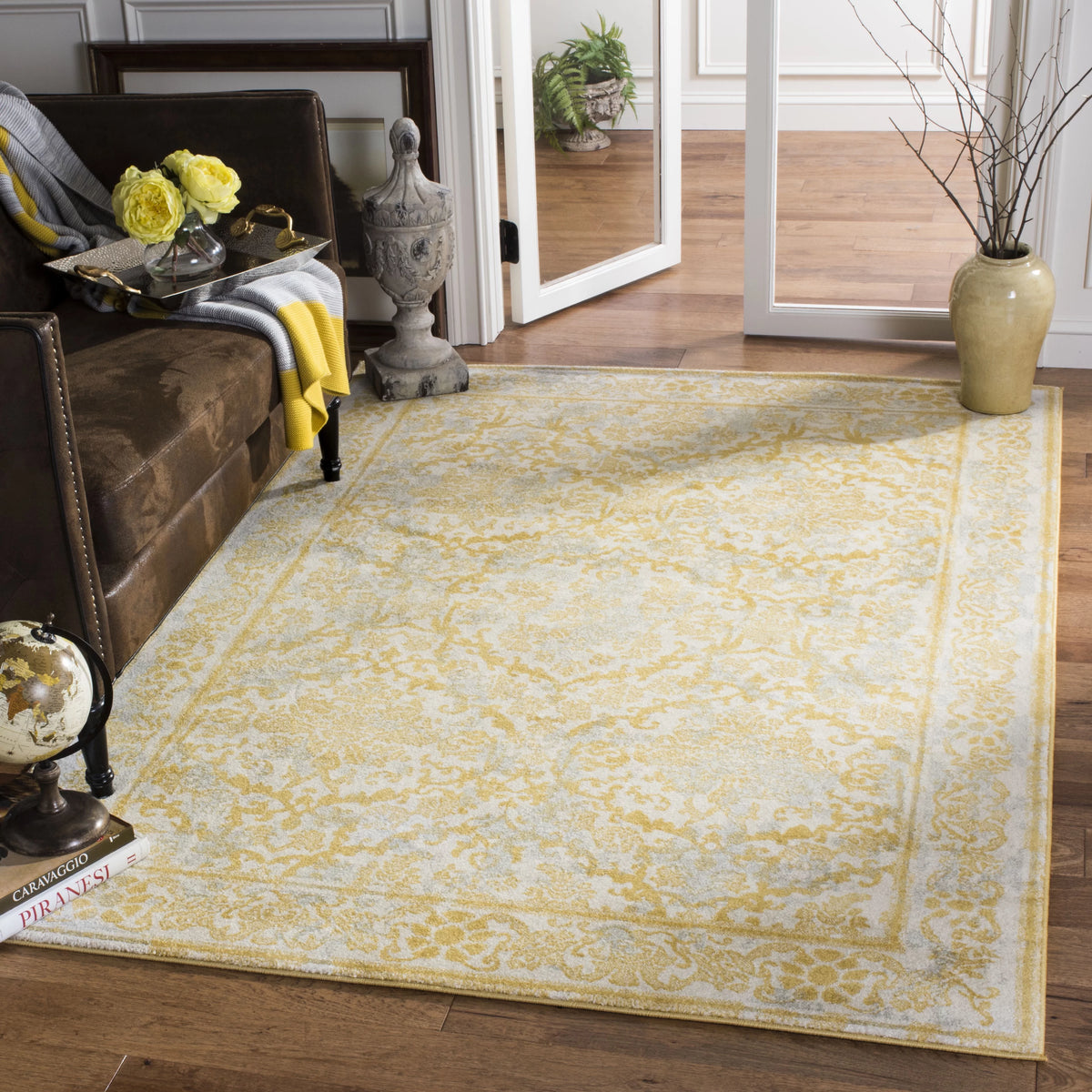 Ivory Gold Bordered Area Rug 10' x 14' X170