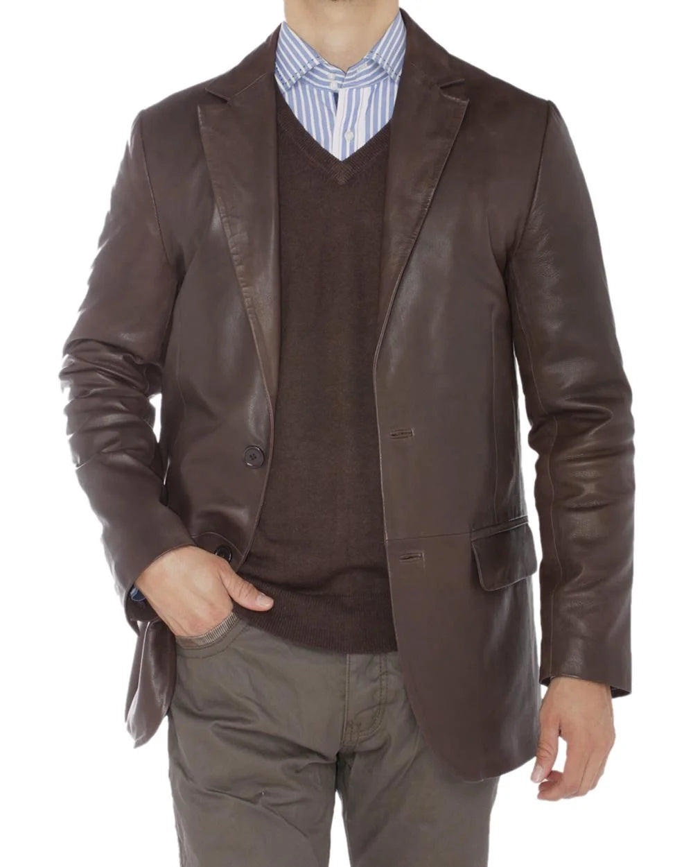 Brown Lambskin Leather Blazer Jacket X30887