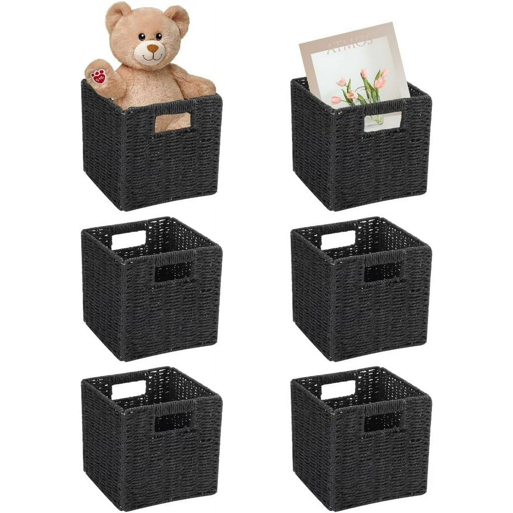 6 Pack 8.7 Inch Black Wicker Storage Baskets K25612