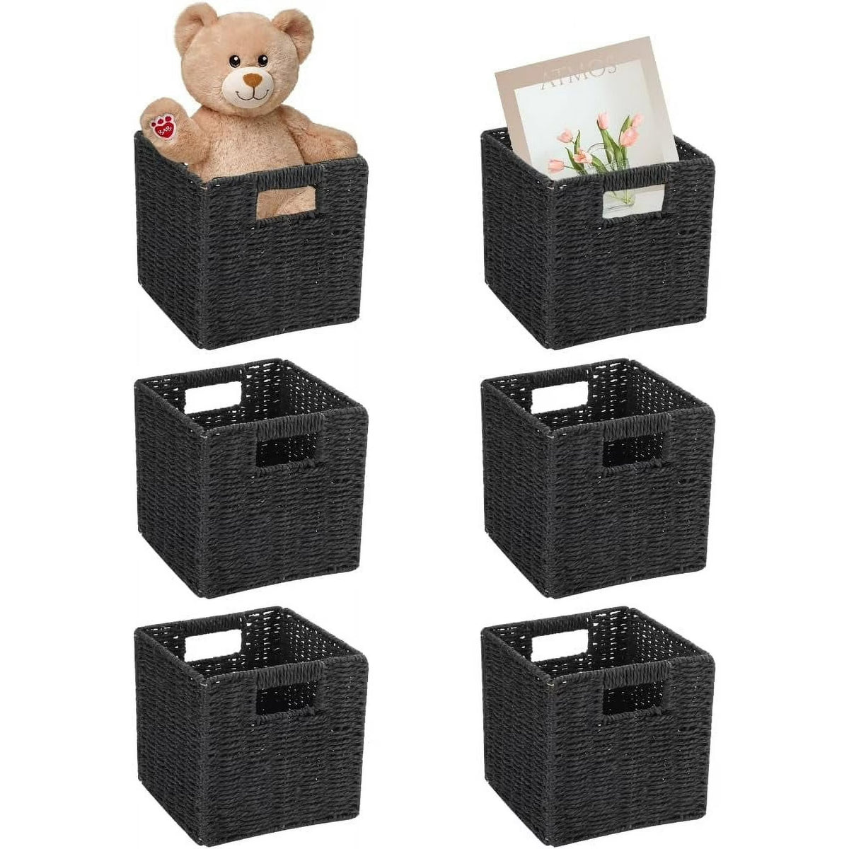 6 Pack 8.7 Inch Black Wicker Storage Baskets K25612