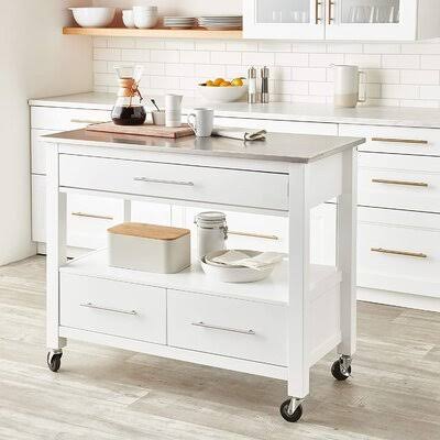 Stainless Steel & White Kitchen Cart D967
