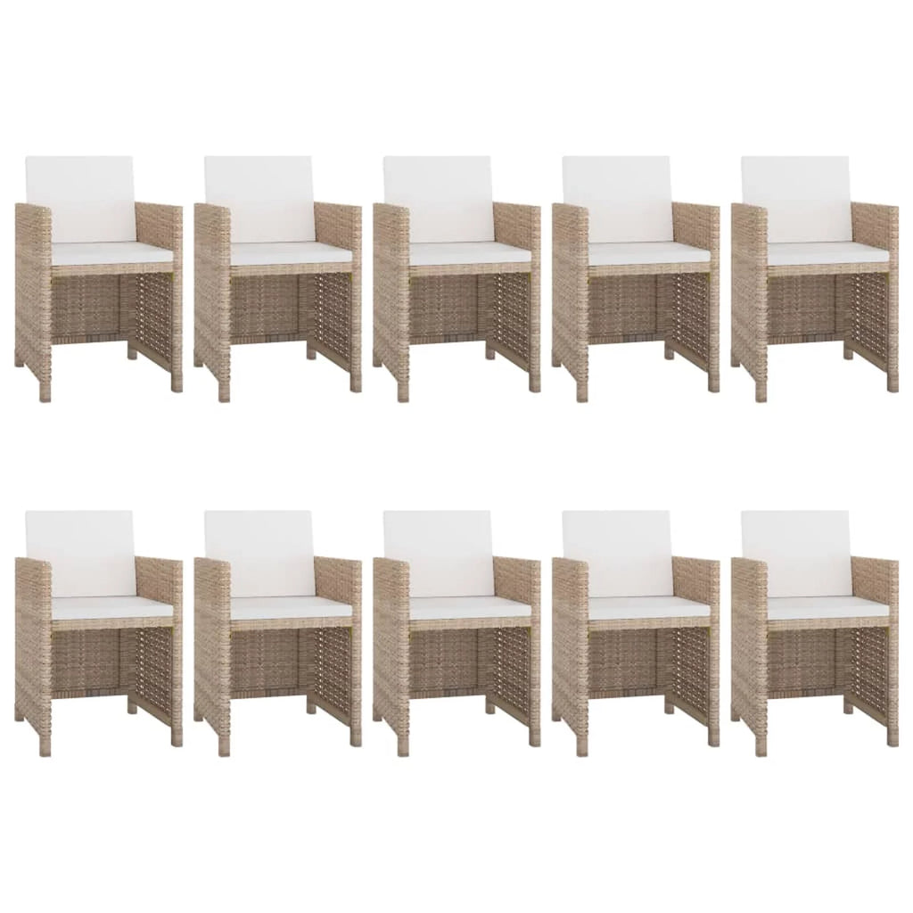 11 Piece Patio Dining Set with Seat Cushion Beige Poly Rattan W599887
