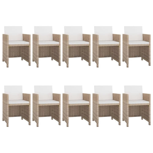 11 Piece Patio Dining Set with Seat Cushion Beige Poly Rattan W599887