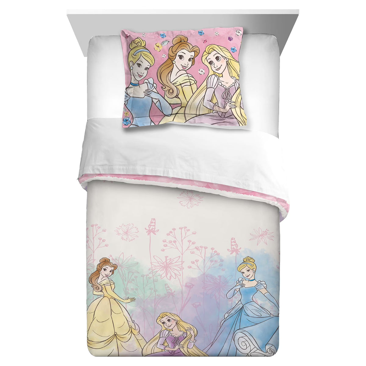 Pink and White Reversible Kids Comforter and Sham Set I289
