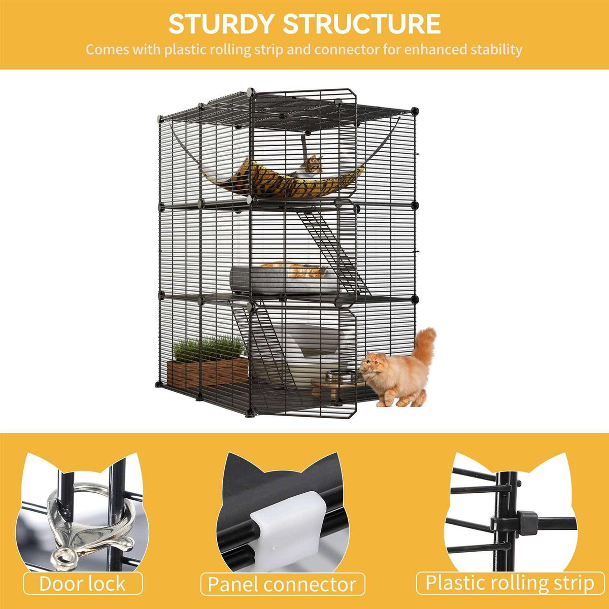 Cat Cage Cat Enclosures Cat Kennel with Extra Large Hammock I6838
