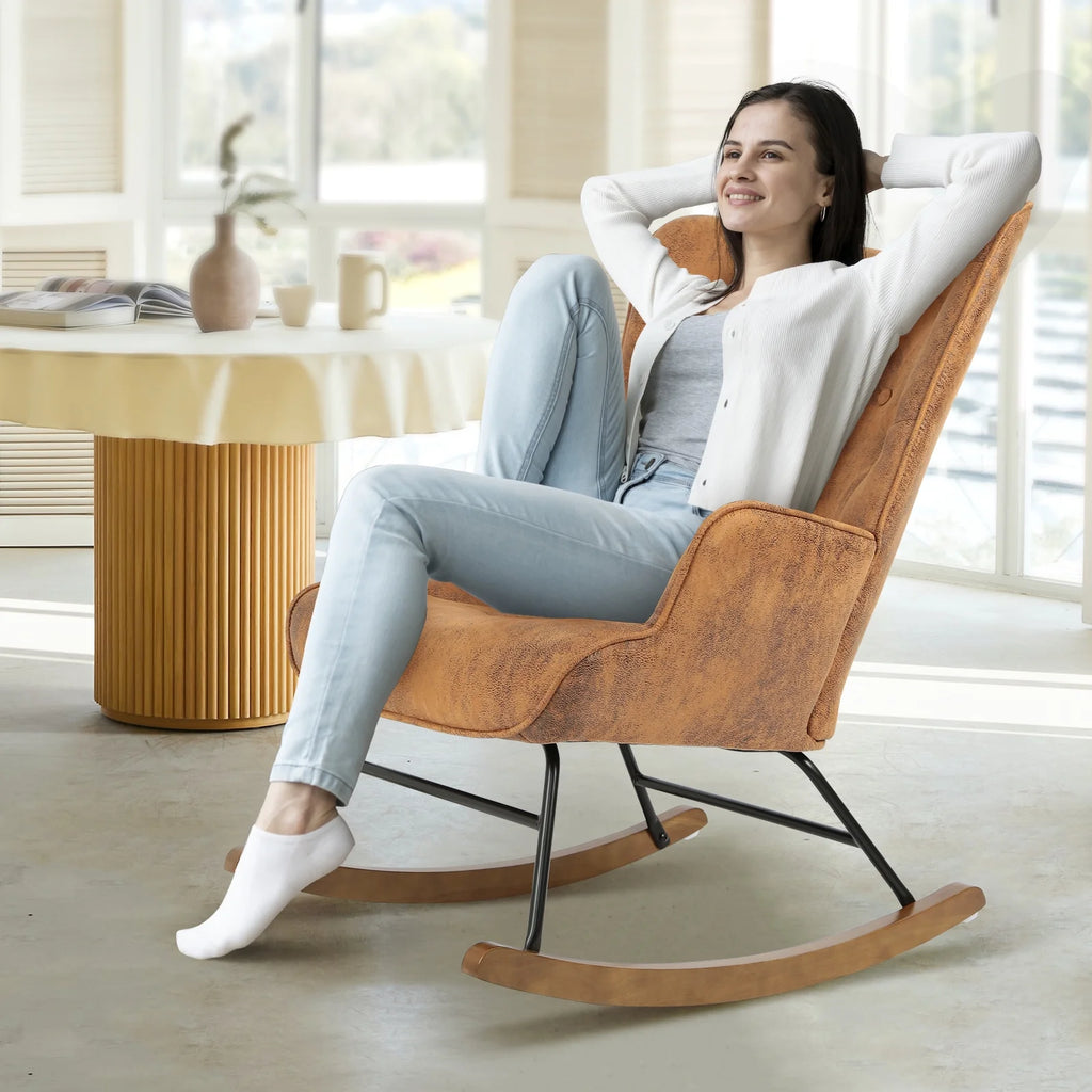 Brown Polyester Rocking Chair with Wooden Base O951294