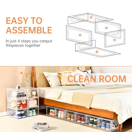 6 Pack Clear Plastic Stackable Shoe Storage Box with Magnetic Door G603789