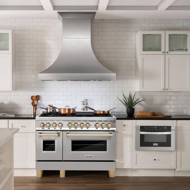 48 in. 7 Burner Double Oven Dual Fuel Range in Stainless Steel and Polished Gold M505