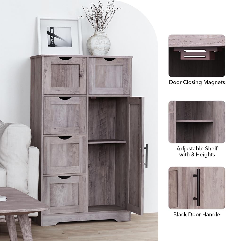 Wooden 4 Drawer Floor Storage Cabinet with Adjustable Shelves T885562