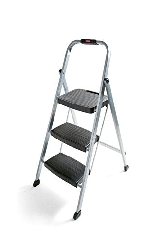 White 3-step Folding Step-stool with Hand Grip and Plastic Steps O71768
