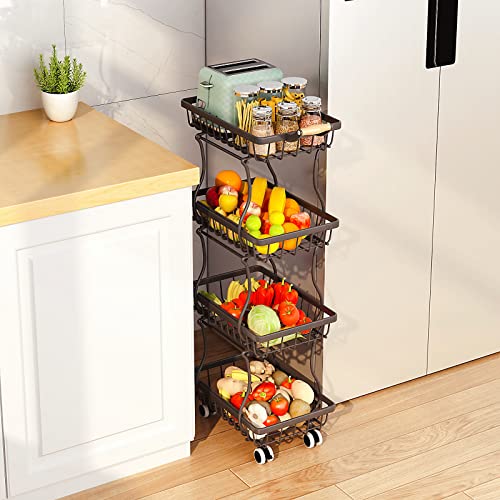 4 Tier Slim Metal Wire Fruit Basket on Wheels Z76617