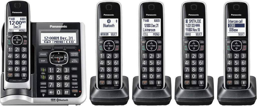 Black/Silver Trim 5 Handsets Cordless Phone System E197126